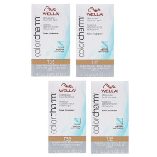 (T35 Pack of 4) Wella Color Charm T28 Natural Blonde Permanent Liquid Hair Toner