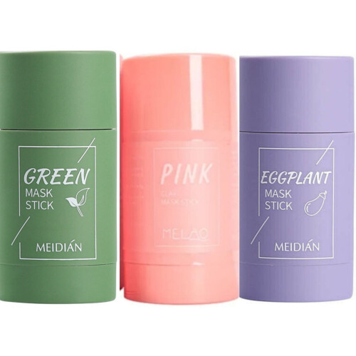 (Green Tea + Egg Plant + Pink Mud Mask) Green Tea Natural Purifying Clay Facial Mask Stick