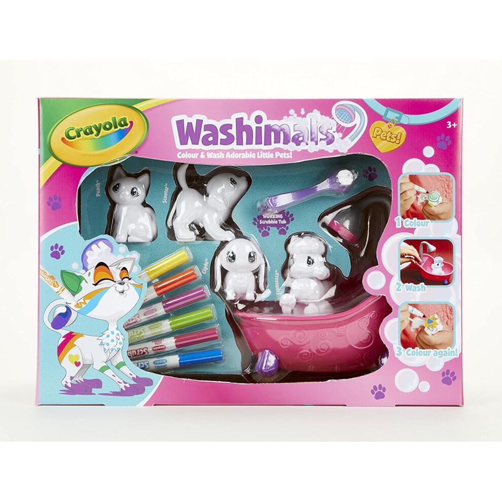 CRAYOLA Washimals Colour and Wash Pets Playset - Creative Colouring Crafts Kit, Gift Set with Washable Marker Pens 74-7249