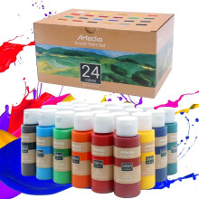Artecho Acrylic Paint Acrylic Paint Set for Art, 24 Colors 2 Ounce/59ml Basic Acrylic Paint Supplies for Wood, Fabric, Crafts, Canvas, Leath