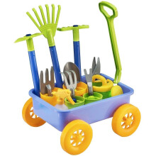 deAO Pull along Kids Wagon Wheelbarrow and Gardening Tools Play Set Includes 10 Accessories and 4 Plant Pots