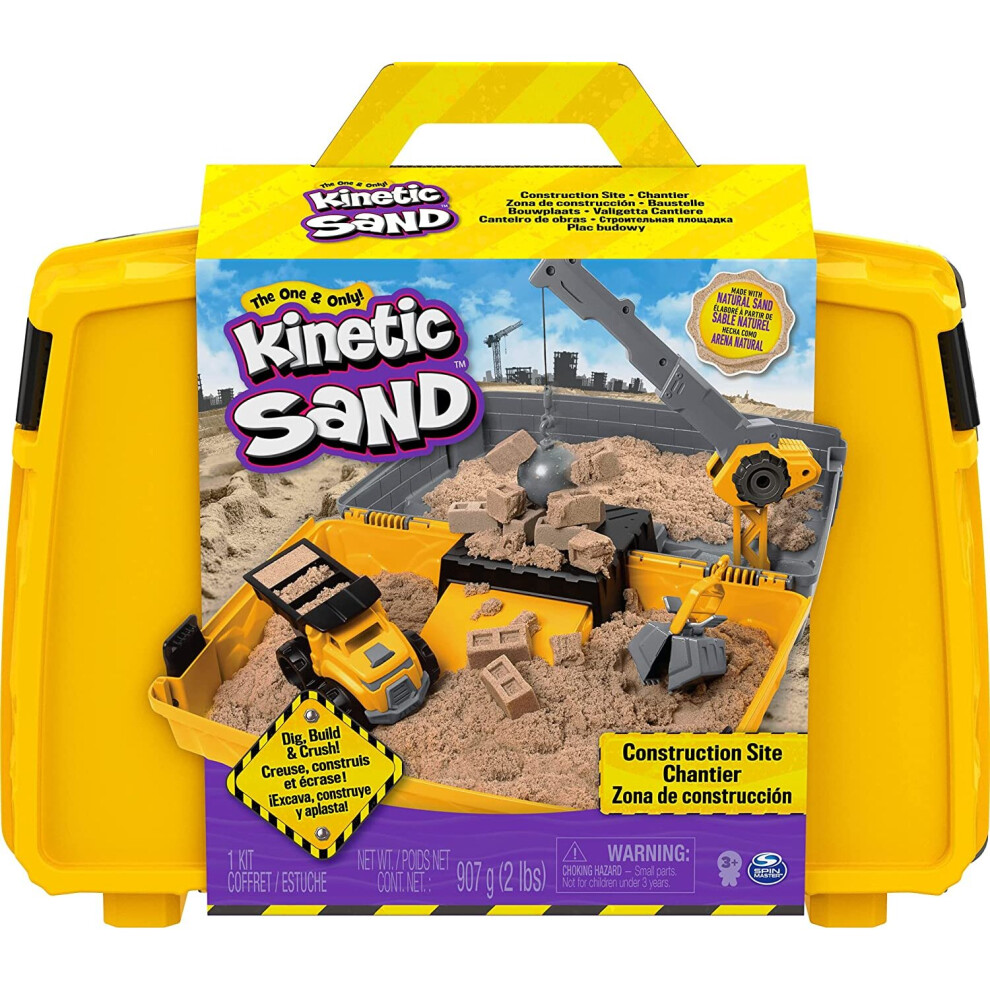 Kinetic Sand Construction Site Folding Sandbox Playset with Vehicle and 907g Kinetic Sand, for Kids Aged 3 and Up 