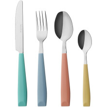 EXZACT Cutlery Set 24pcs Coloured - Stainless Steel with Vibrantly Coloured Plastic Wide Handles–Comfortable to Hold-6 x Forks, 6 x Dinner K
