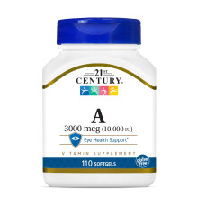 21st Century, Vitamin A, 3,000 mcg (10,000 IU), 110 mjuka gel)