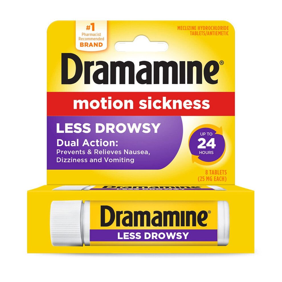 Dramamine All Day Less Drowsy Motion Sickness Relief, 8 Tablets