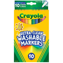 Crayola Ultra-Clean pest v t tussit, Fine Line Multicolor, 10 Count