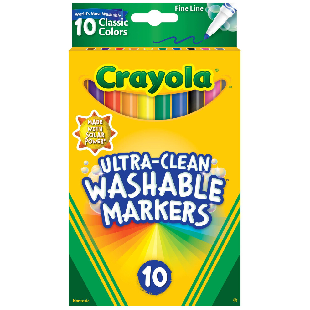 Crayola Ultra-Clean Washable Markers, Fine Line Multicolor, 10 Count