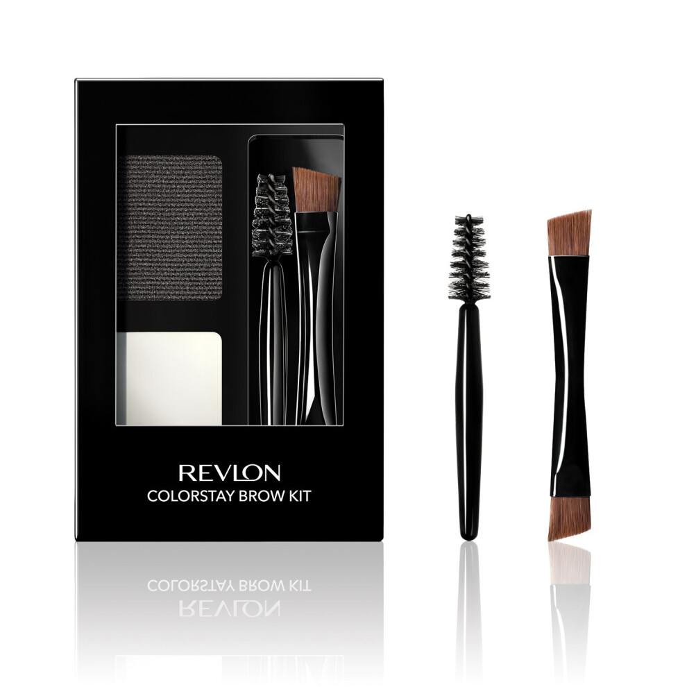 Revlon ColorStay Brow Kit, Includes Longwear Brow Powder, Clear Pomade, Dual-Ended Angled Tip Eyebrow Brush & Spoolie Brush, Soft Black (101), 0.08 oz