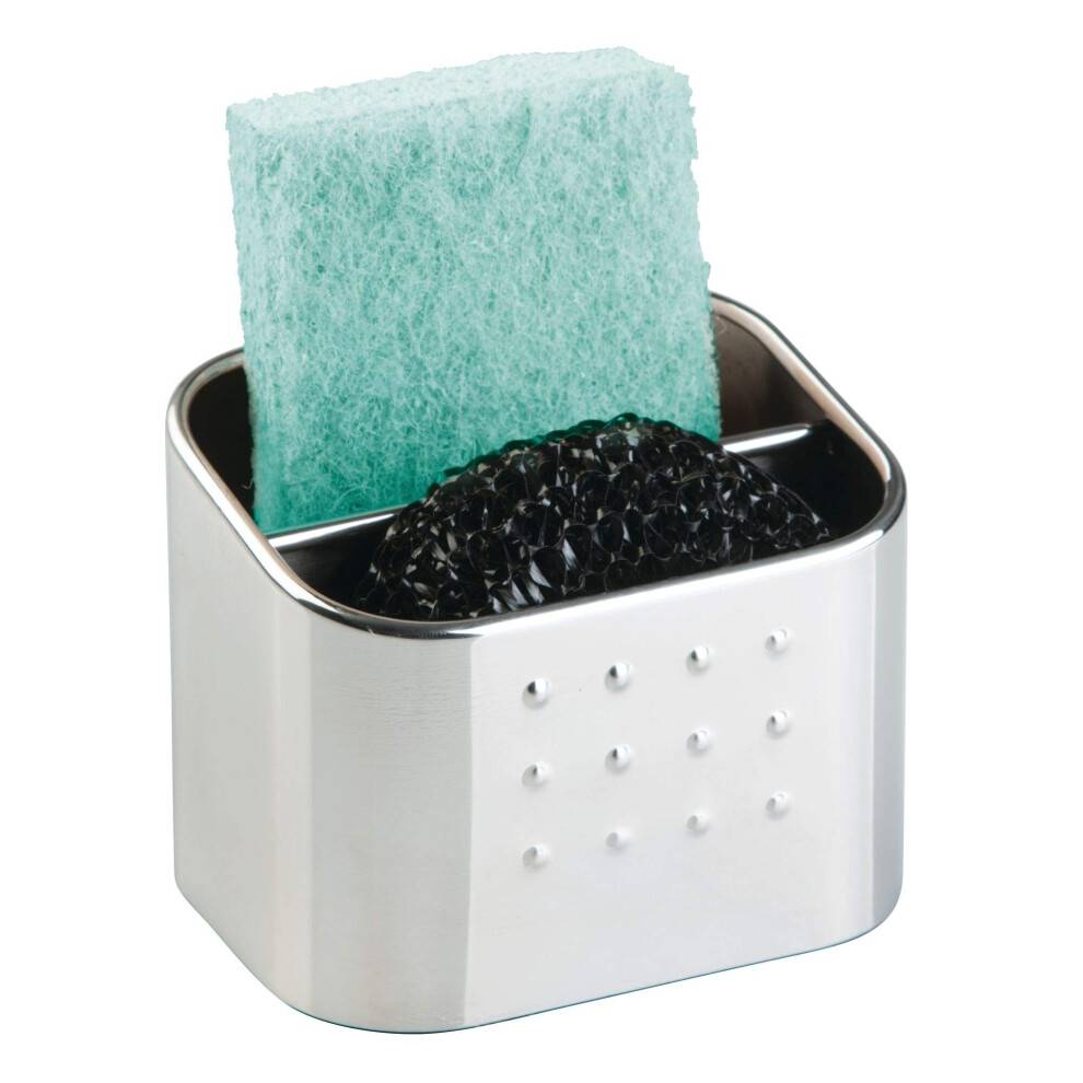 iDesign Forma Polished Stainless Steel Sink Organizer Set with Sponge and Scrubby - 3.1" x 4" x 3.1