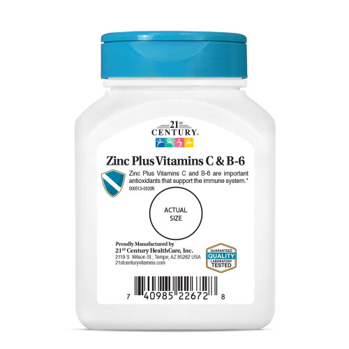 21st Century, Zink Plus Vitamines C & B-6, Eetbaar, Kersensmaak, 90 Tablets 1