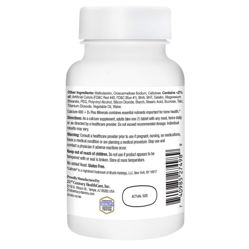 21st Century, 600+D3 Plus Mineralien, 120 Tabletten 2