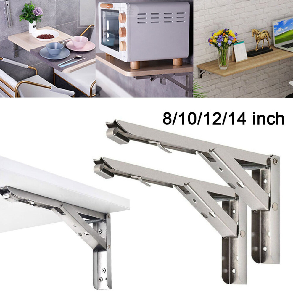 (12 Inch) 2Pcs Folding Brackets Heavy Duty Shelf Triangle Bench Mounted Table Wall Hinges