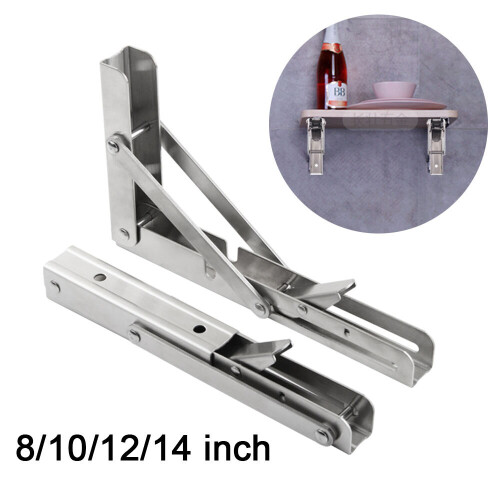 (14 Inch) 2Pcs Folding Brackets Heavy Duty Shelf Triangle Bench Mounted Table Wall Hinges 1