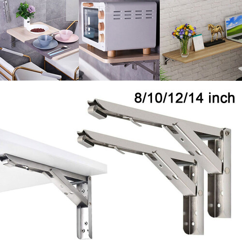 (8 Inch) 2Pcs Folding Brackets Heavy Duty Shelf Triangle Bench Mounted Table Wall Hinges
