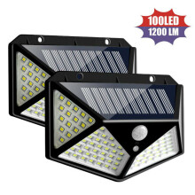 2Pcs 100 LED PIR Motion Sensor Solar Wall Light Outdoor Garden Lamp