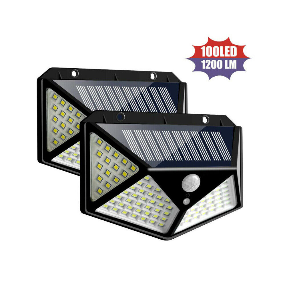 2Pcs 100 LED PIR Motion Sensor Solar Wall Light Outdoor Garden Lamp