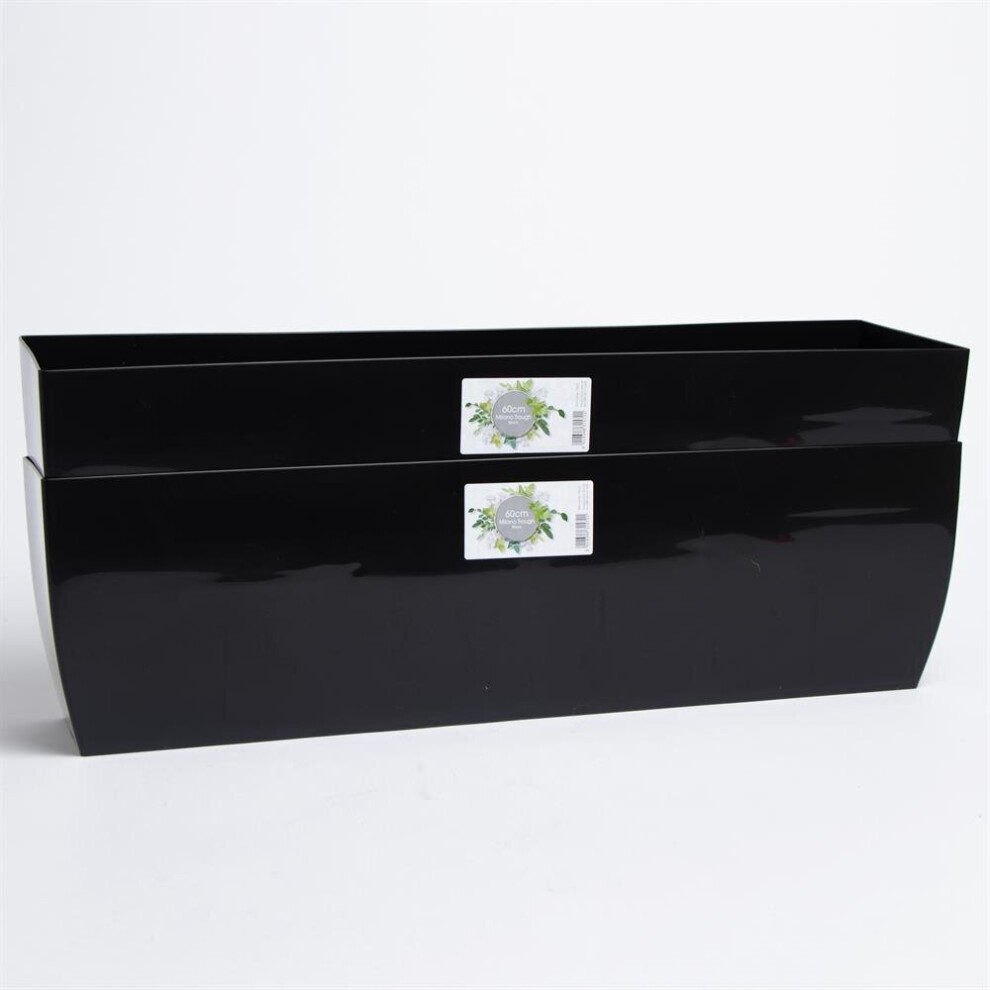 Durable Weatherproof Plastic Milano Large Square Planter Trough Ideal For Indoor and Outdoor Use- Black (2x)