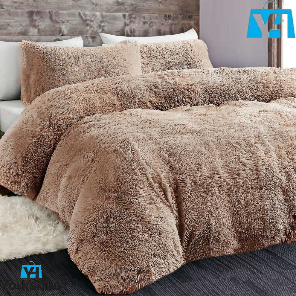 (Double (200cm x 200cm)) Cuddly Bear Fleece Faux Fur Duvet Cover Set Fluffy Warm Fuzzy Cozy Mink Cuddles