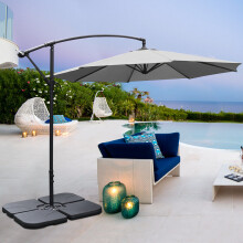 (Grey, Cross Base + 15L water tank) 3M Large Banana Cantilever Patio Garden Parasol Outdoor Umbrella