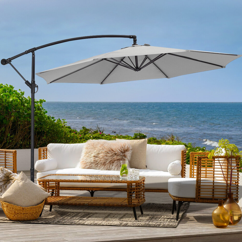 Living And Home 3M Large Banana Cantilever Patio Parasol Outdoor Umbrella Grey