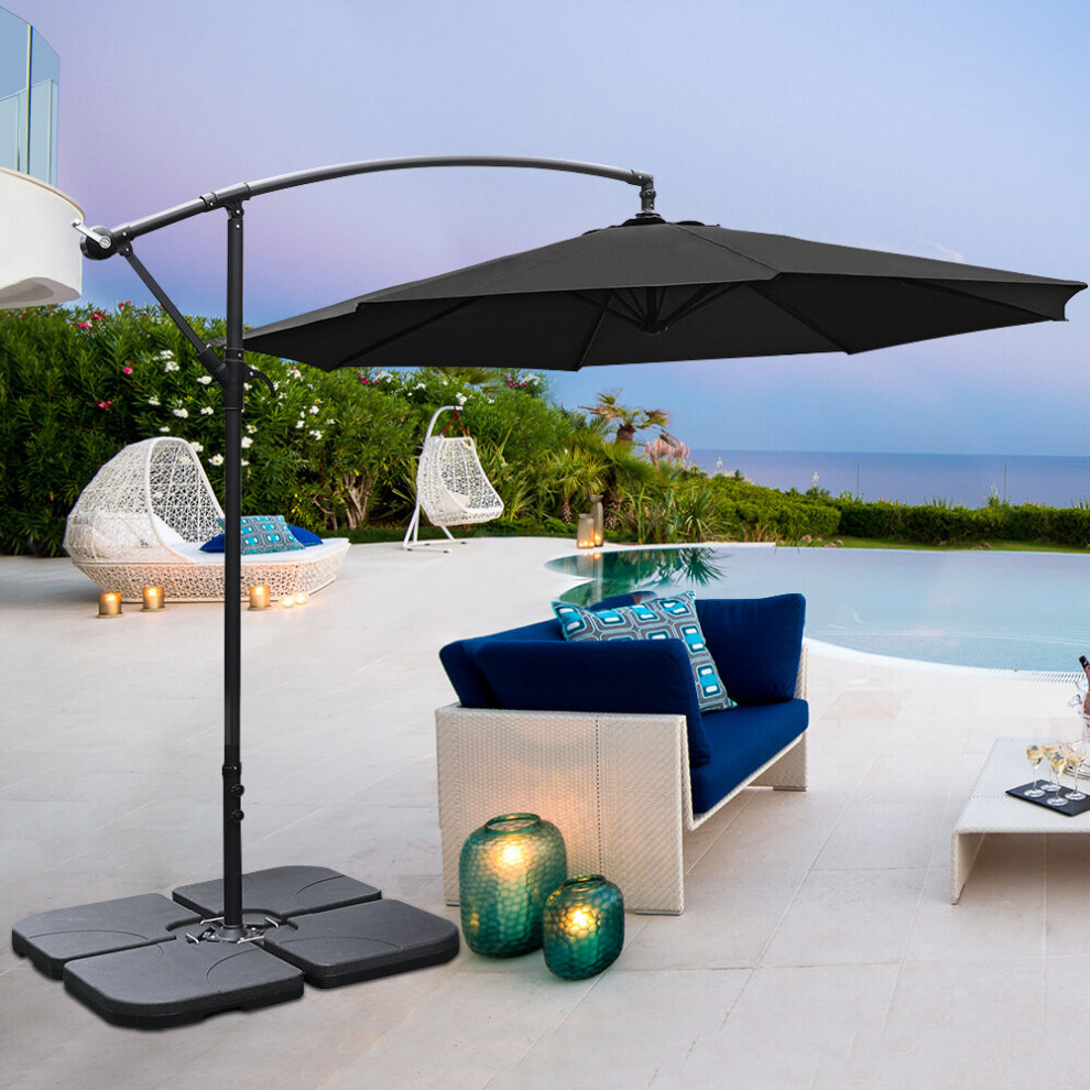 (Black, Cross Base + 15L water tank) 3M Large Banana Cantilever Patio Garden Parasol Outdoor Umbrella