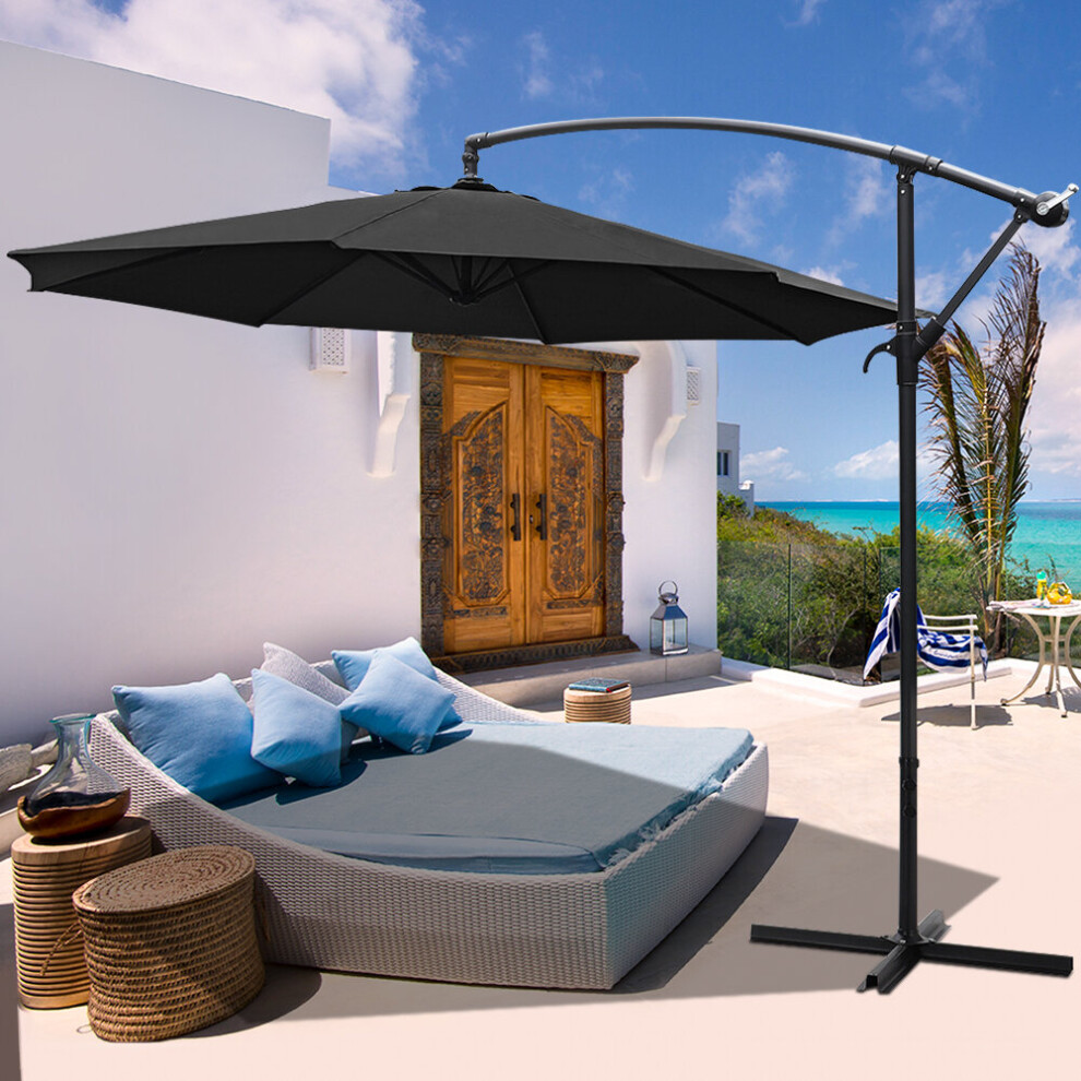 (Black, Cross Base) 3M Large Banana Cantilever Patio Garden Parasol Outdoor Umbrella