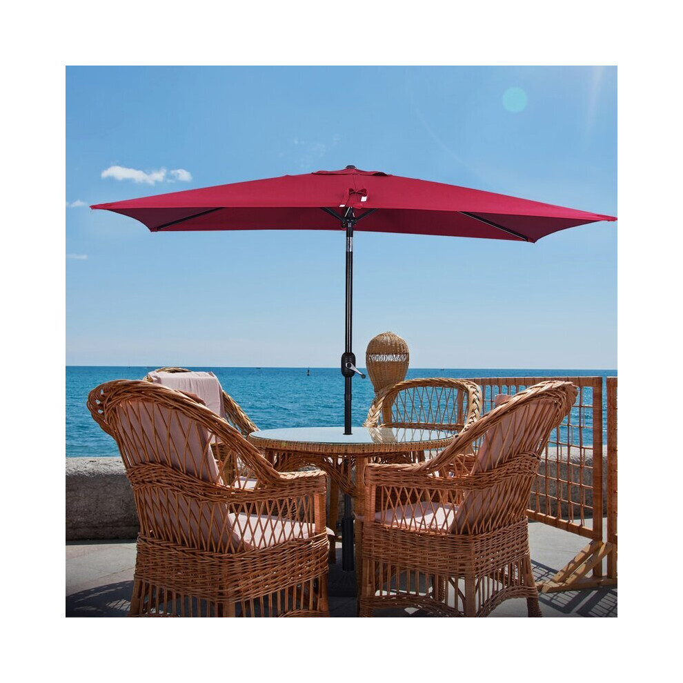 (Wine Red) 2x3M Large Square Garden Parasol Outdoor Beach Umbrella Patio Sun Shade Crank Tilt