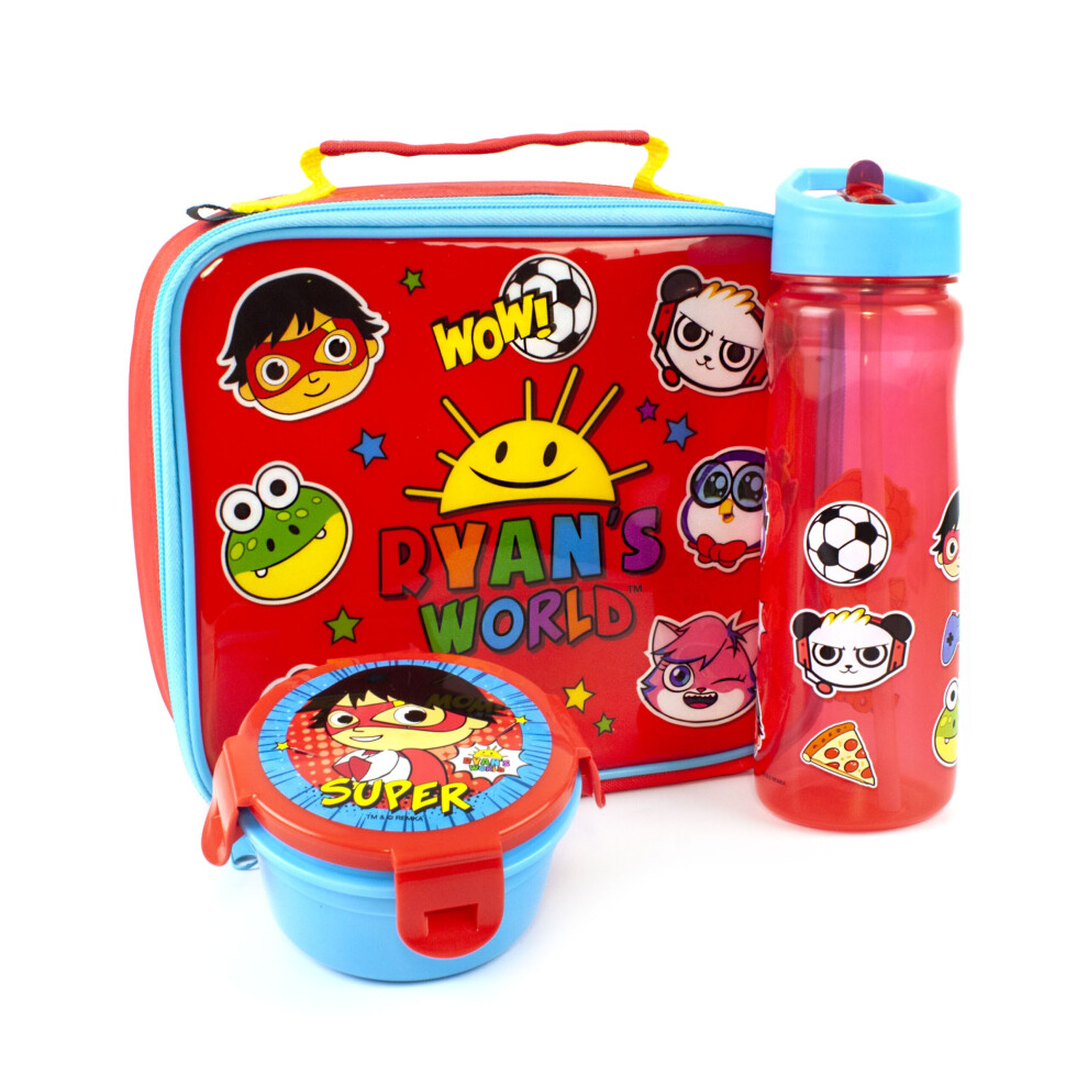 Ryans World 3-Piece Lunch Set: Red Titan Lunch Bag, Snack Pot & 600Ml Water Bottle – Licensed Kids Lunch Kit