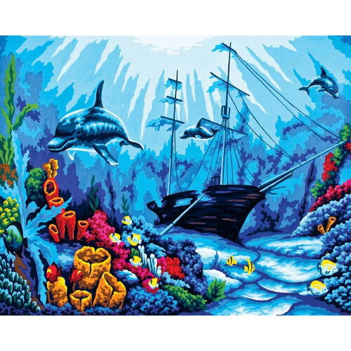 Dolphins Around A Wreck Tapestry Canvas