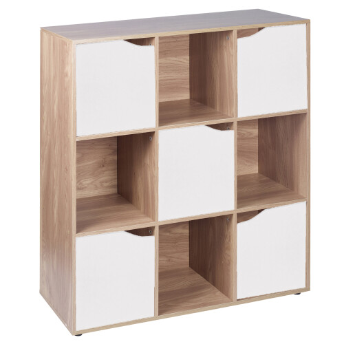 URBN Living (9 Cube - Oak, White) 9 Cube Wooden Storage Bookcase Unit With Doors