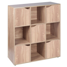 (9 Cube - Oak, Oak) 9 Cube Wooden Storage Bookcase Unit With Doors