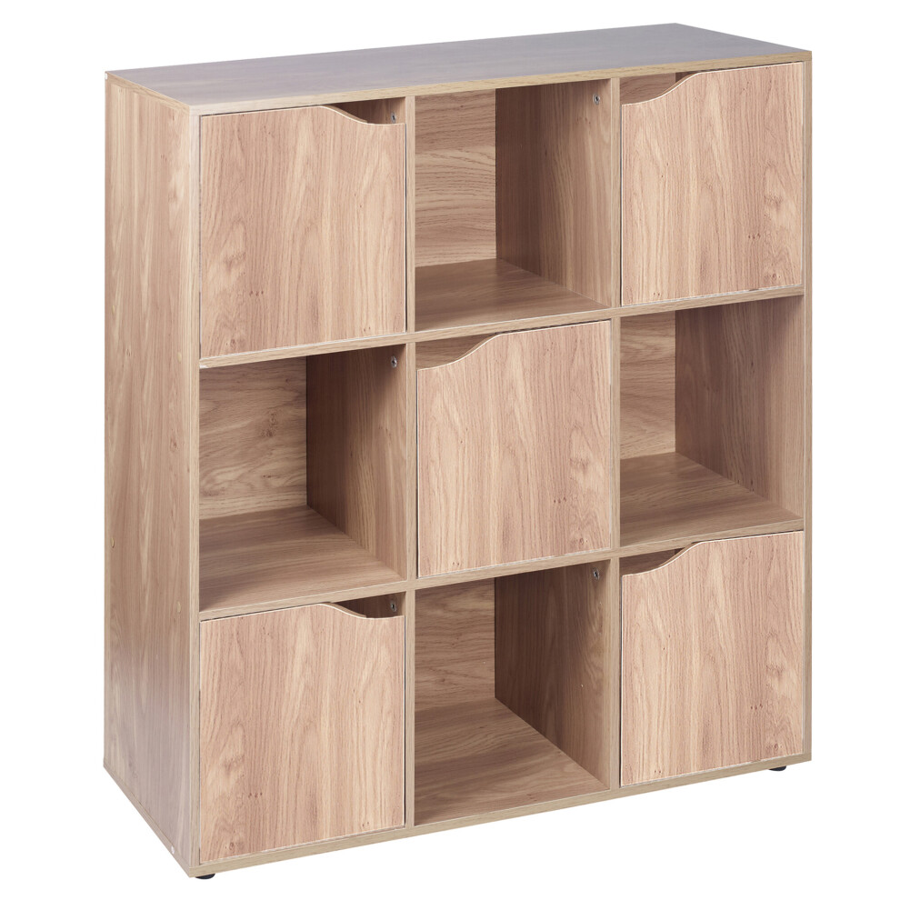 (9 Cube - Oak, Oak) 9 Cube Wooden Storage Bookcase Unit With Doors