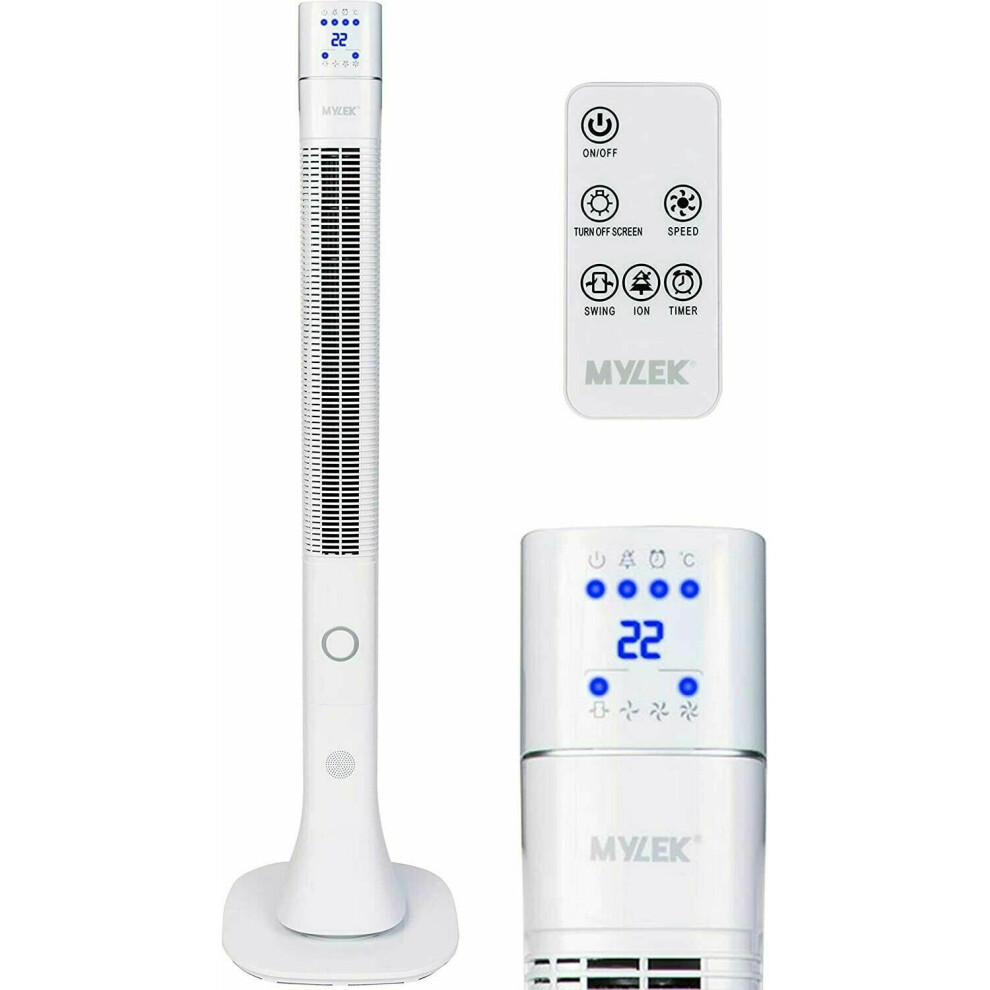 White 48" Tower Fan Remote, Ioniser, 12 Hour Timer & 3 Speed Settings