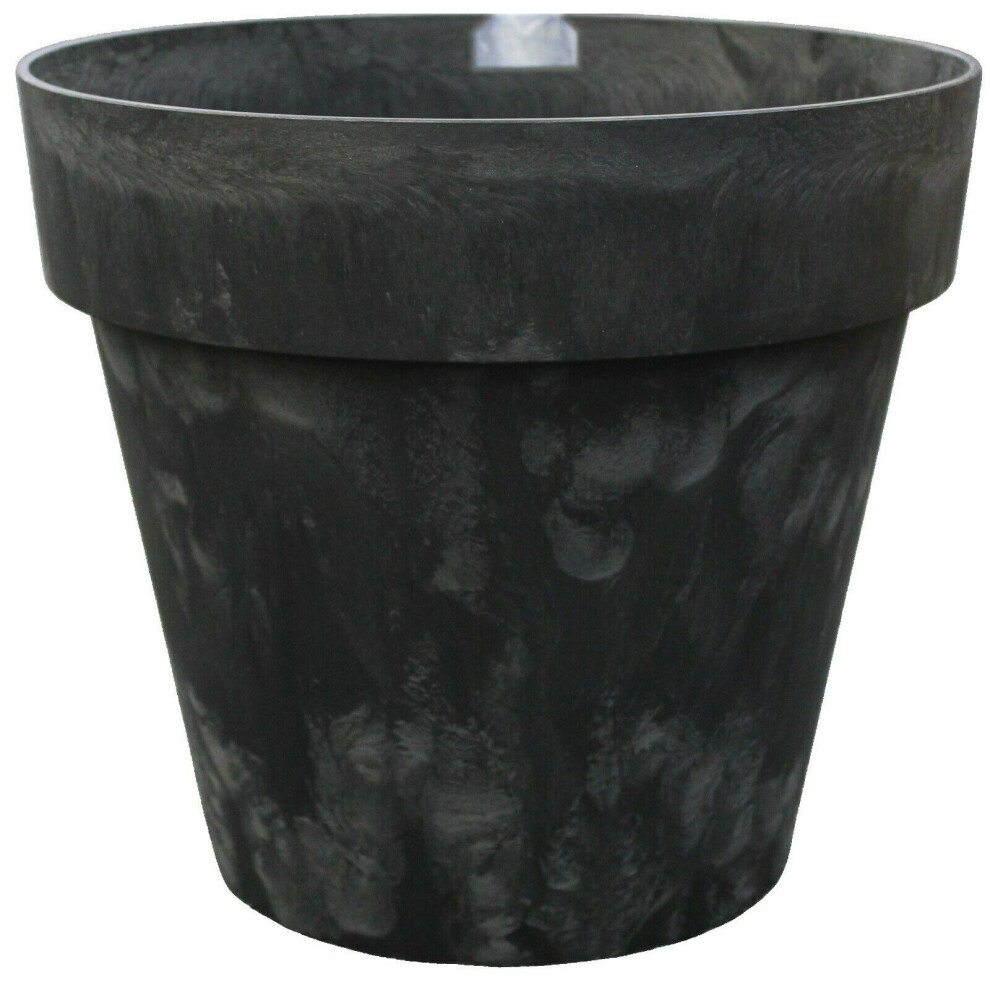 40cm Large Plastic Barrel Planter, Charcoal Grey Marble Effect 29L