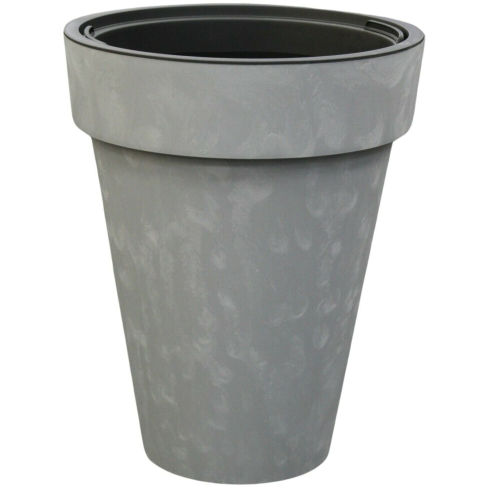 44cm Tall Plastic Plant Pot with Insert, Grey Beton-Effect 18/25L Pot