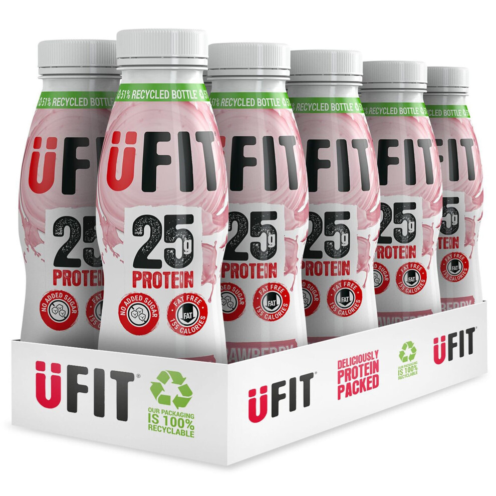 Ufit Strawberry Flavour Fat-Free High-Protein Milkshake - 25G Protein Per 330Ml, Ready-To-Drink, 10X330ml