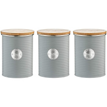 Typhoon Living Airtight Set of 3 Tea Coffee & Sugar Storage Canister Jars with Bamboo Lid, Grey, 1 Litre
