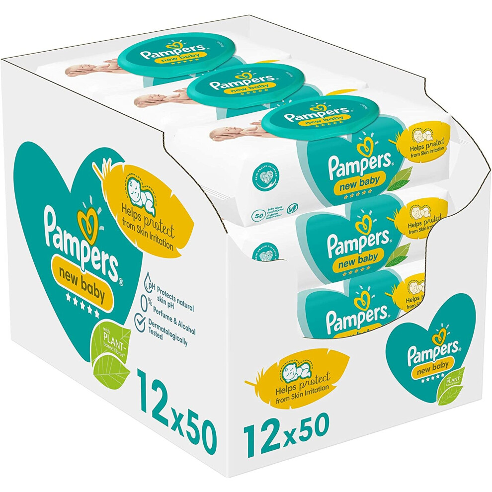 Pampers New Baby Sensitive Baby Wipes, 600 Count (12 x 50), Baby Essentials for Newborn