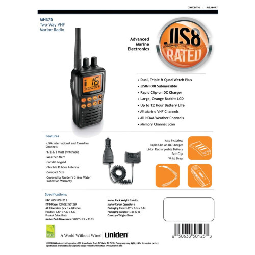 Uniden MHS75 Handheld Marine Radio 1