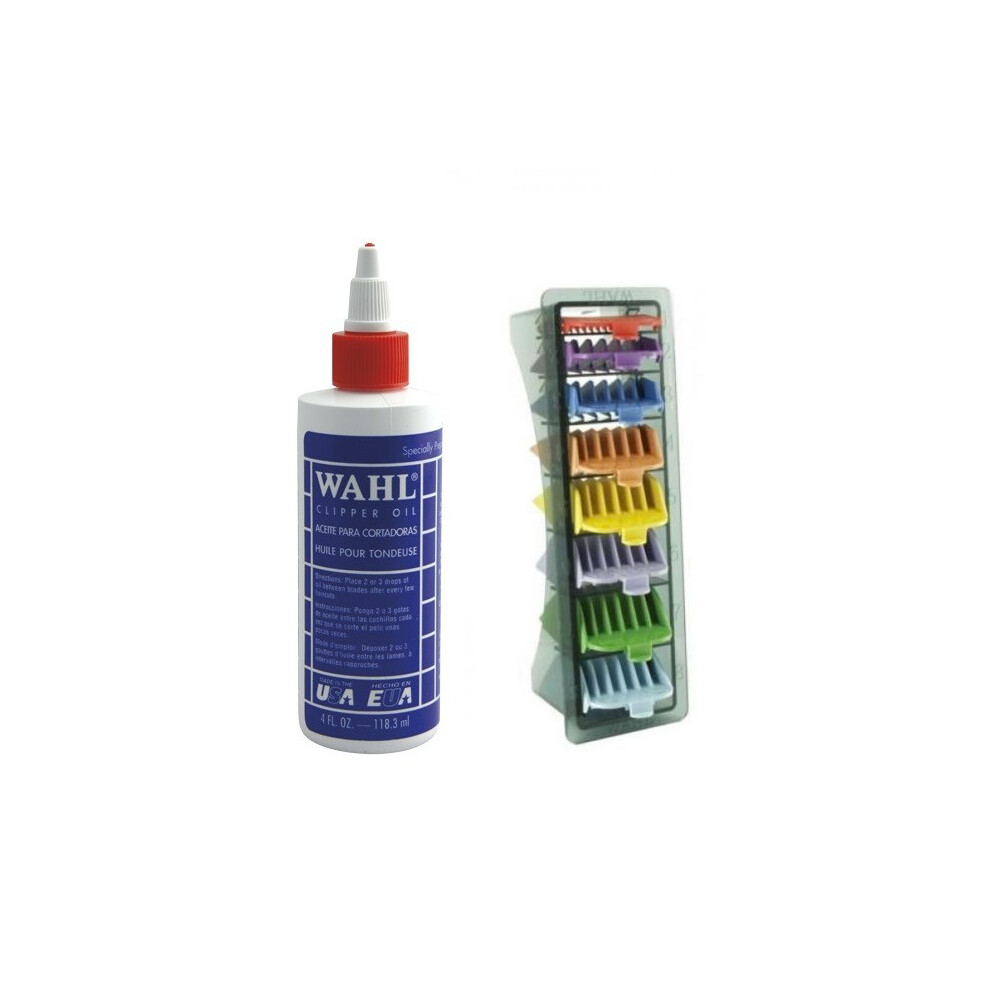 Wahl Clipper Oil 4oz and Wahl 1-8 Coloured Clipper Comb Set