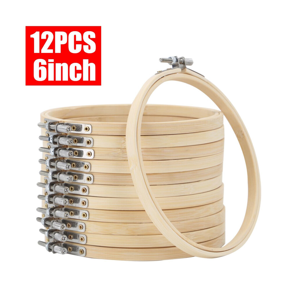 12pcs 6" Wooden Bamboo Embroidery Cross Stitch Ring Hoops Frames Craft Kit