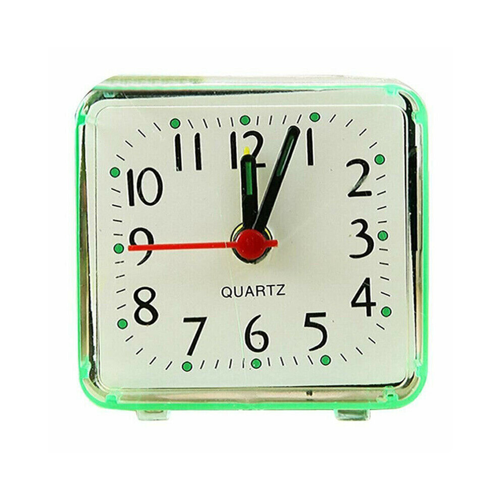 (Green - Mini Led Digital Clock) Square Compact Travel Quartz Beep Alarm Clocks Small Battery Operated Analog Bed White,Green