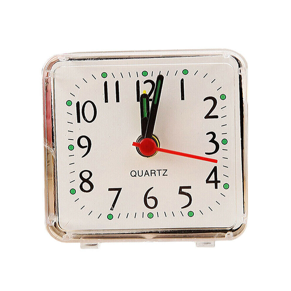 ( - Small Silent No Tick Night Glow Alarm Cloc) Square Compact Travel Quartz Beep Alarm Clocks Small Battery Operated Analog Bed White