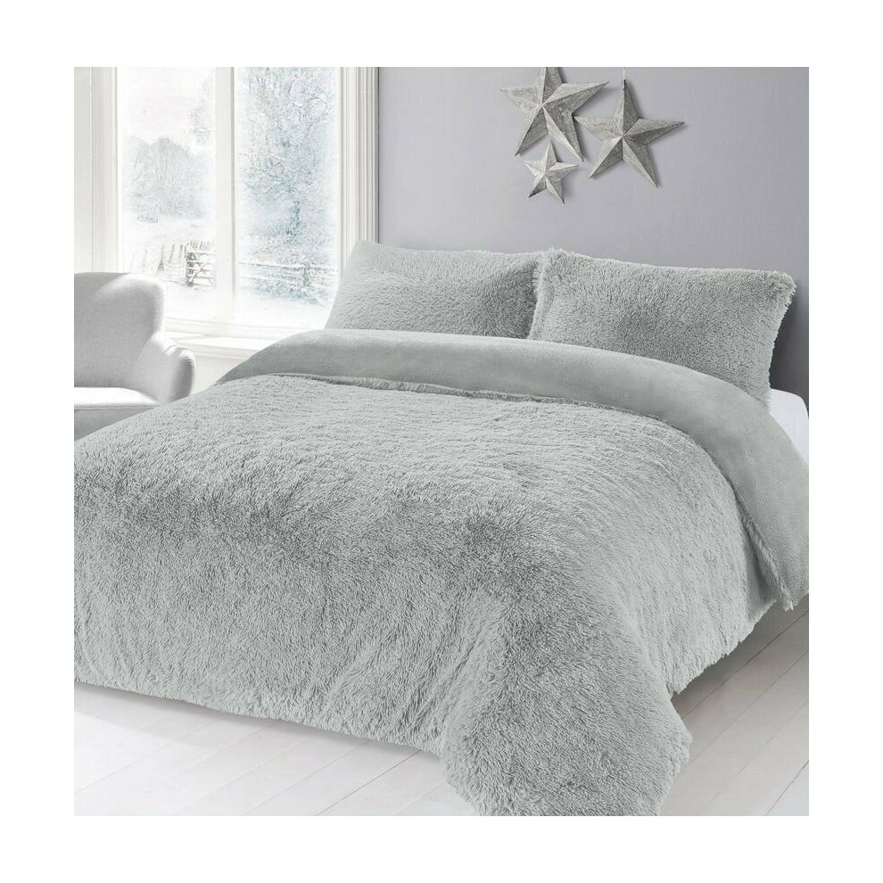 (Silver , King) Alaska Cuddles Teddy Soft Duvet Cover