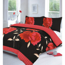 (Rosaleen Black / Red , Single ) Rosaleen Printed Duvet Cover with Pillowcase