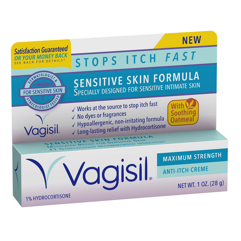 Vagisil Maximum Strength Feminine Anti-Itch Cream for Women, Sensitive Skin Formula with Hydrocortisone, Helps relieve Yeast Infection Irritation, Gyn