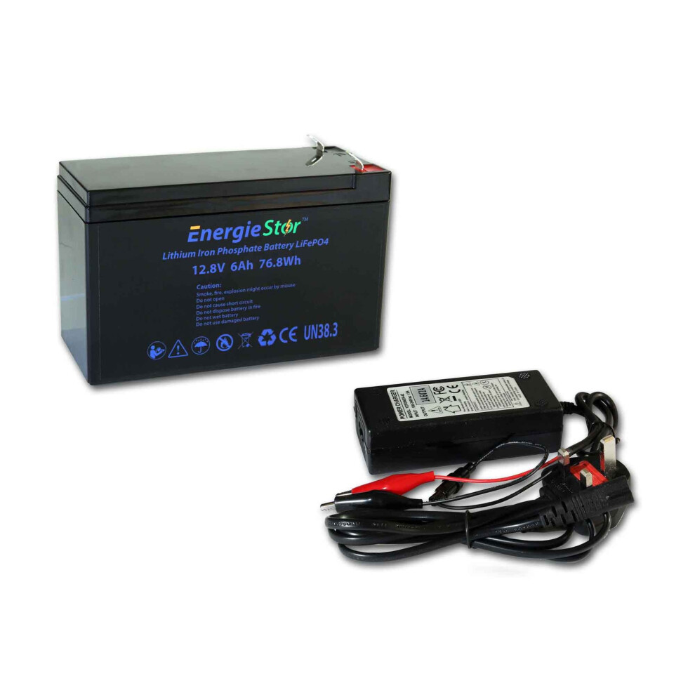 (6Ah, 12.8V, 77Wh, Yes) LiFePo4 Battery 12.8V Lithium-Ion Iron Phosphate 12V Deep Cycle Heavy Duty Caravan Camping Golf