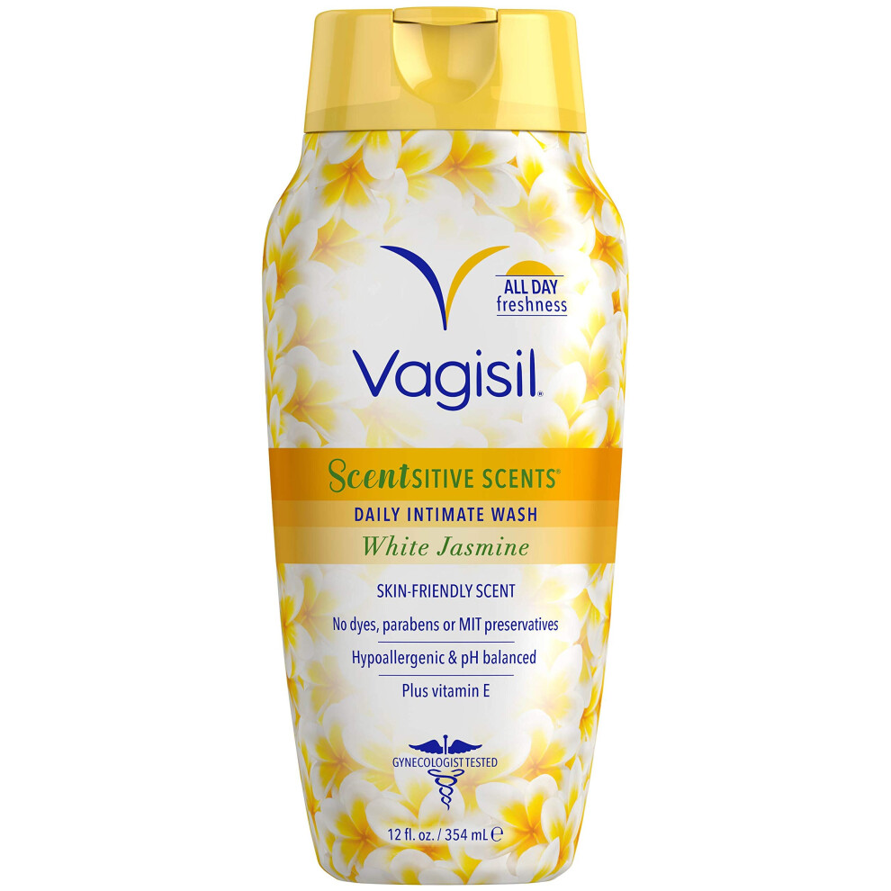 Vagisil White Scentsitive Scents Daily Intimate Feminine Wash For Women - Jasmine, Gynecologist Tested, Fresh And Gentle On Skin, 12 Fluid Ounce, Pack