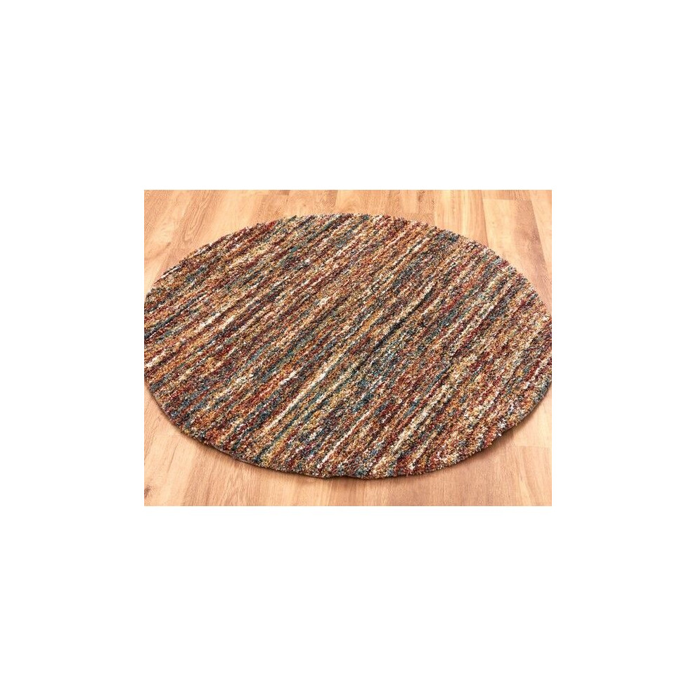 Homespace Direct Mehari Multi Stripes 200Cm Circle Round Large Rug Carpet Thick Pile Rugs Living Room Bedroom