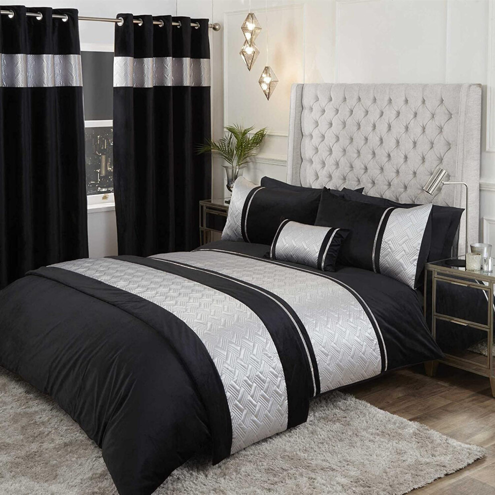 Capri Silver Black 60x240cm Quilted Runner Bed Throw Over Spread Velvet